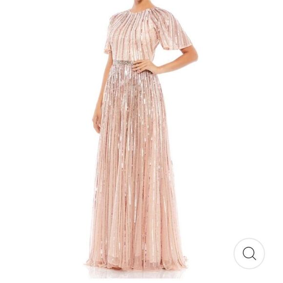 Mac Duggal  4913 Short Sleeve Ombre Sequin Gown  Rose Pink | Size 16 - Picture 1 of 12